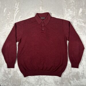 Vtg 90s Alpaca III Polo Sweater Men Large Maroon Wine 100% Baby Alpaca Made Peru